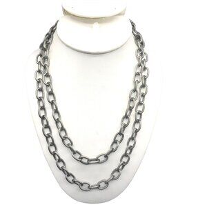 Vintage M Infinity Chain Necklace, Pewter Tone Textured Oval Cable Links